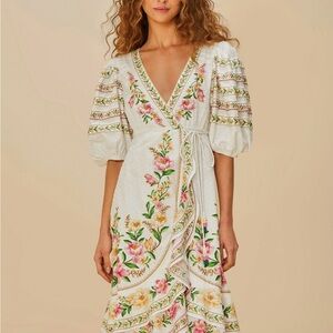 FARM Rio Floral Wrap Midi Dress - White and Pink